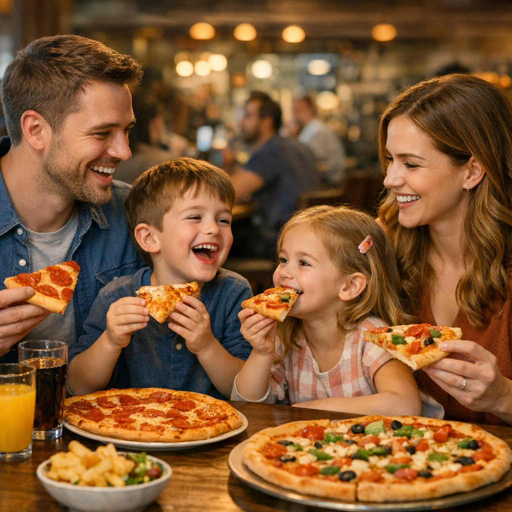 Family enjoying pizza together